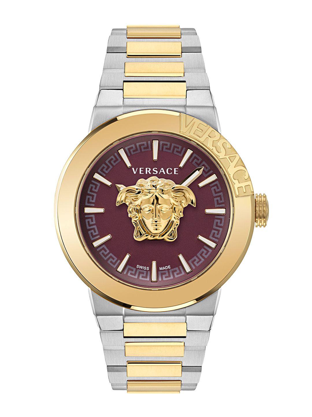 versace men textured dial & stainless steel straps analogue watch ve7e00523