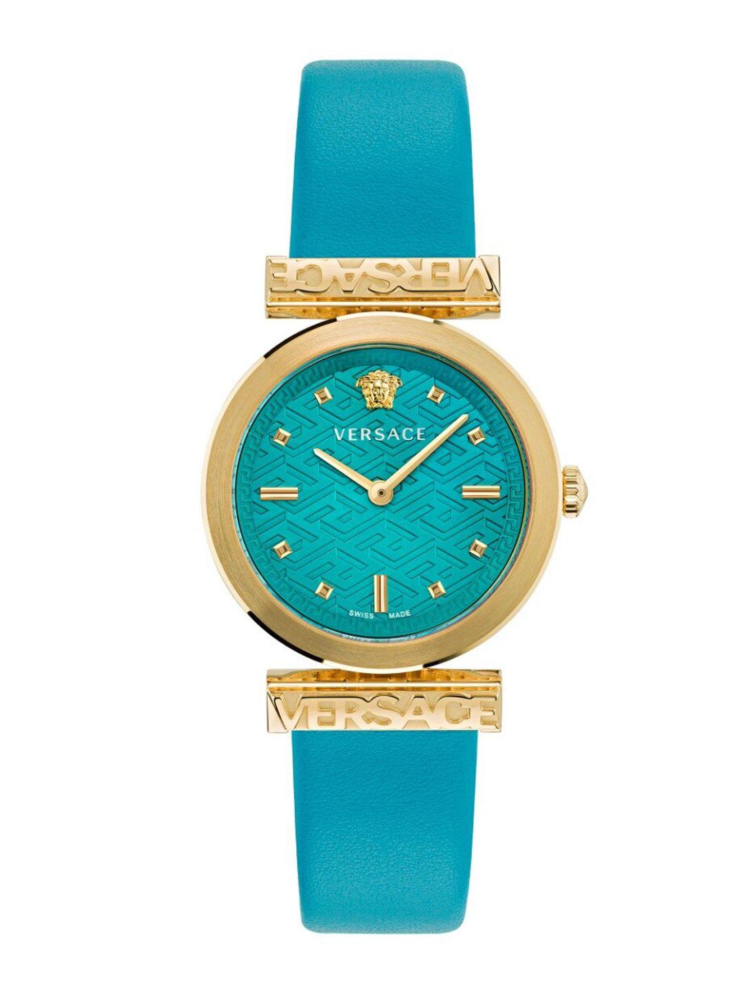 versace women textured dial & leather bracelet style straps analogue watch ve6j00323