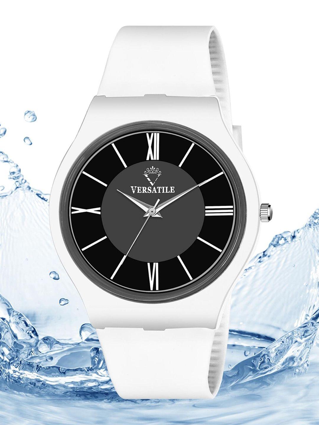 versatile men black brass dial & white leather straps analogue watch white waterproof