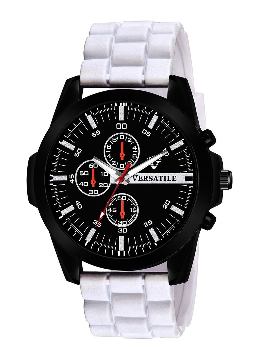 versatile men multicoloured brass dial & white bracelet style straps analogue watch blackwhite 2