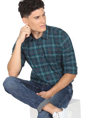 versatile twill tartan check casual shirt