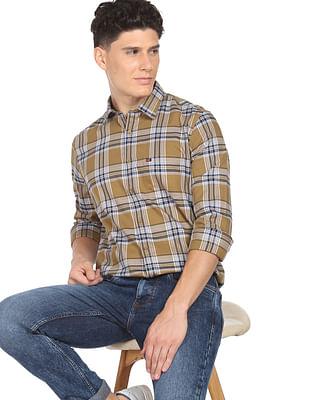 versatile twill tartan check casual shirt