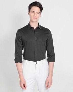 vertical stripe barrel cuff formal shirt