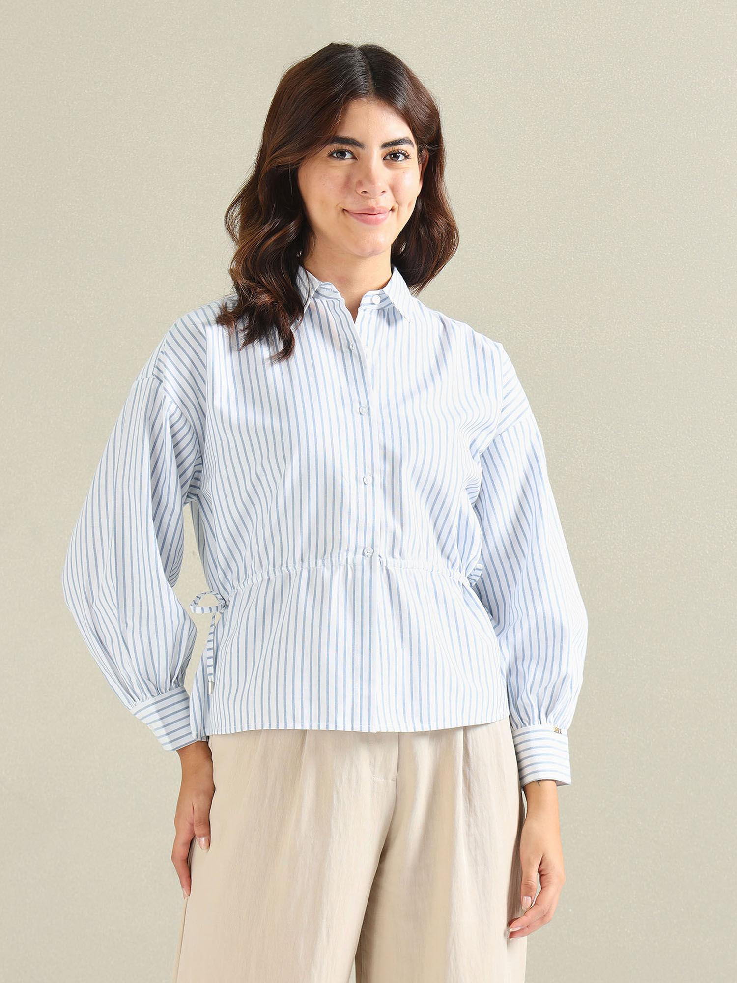 vertical stripe clinched waist top