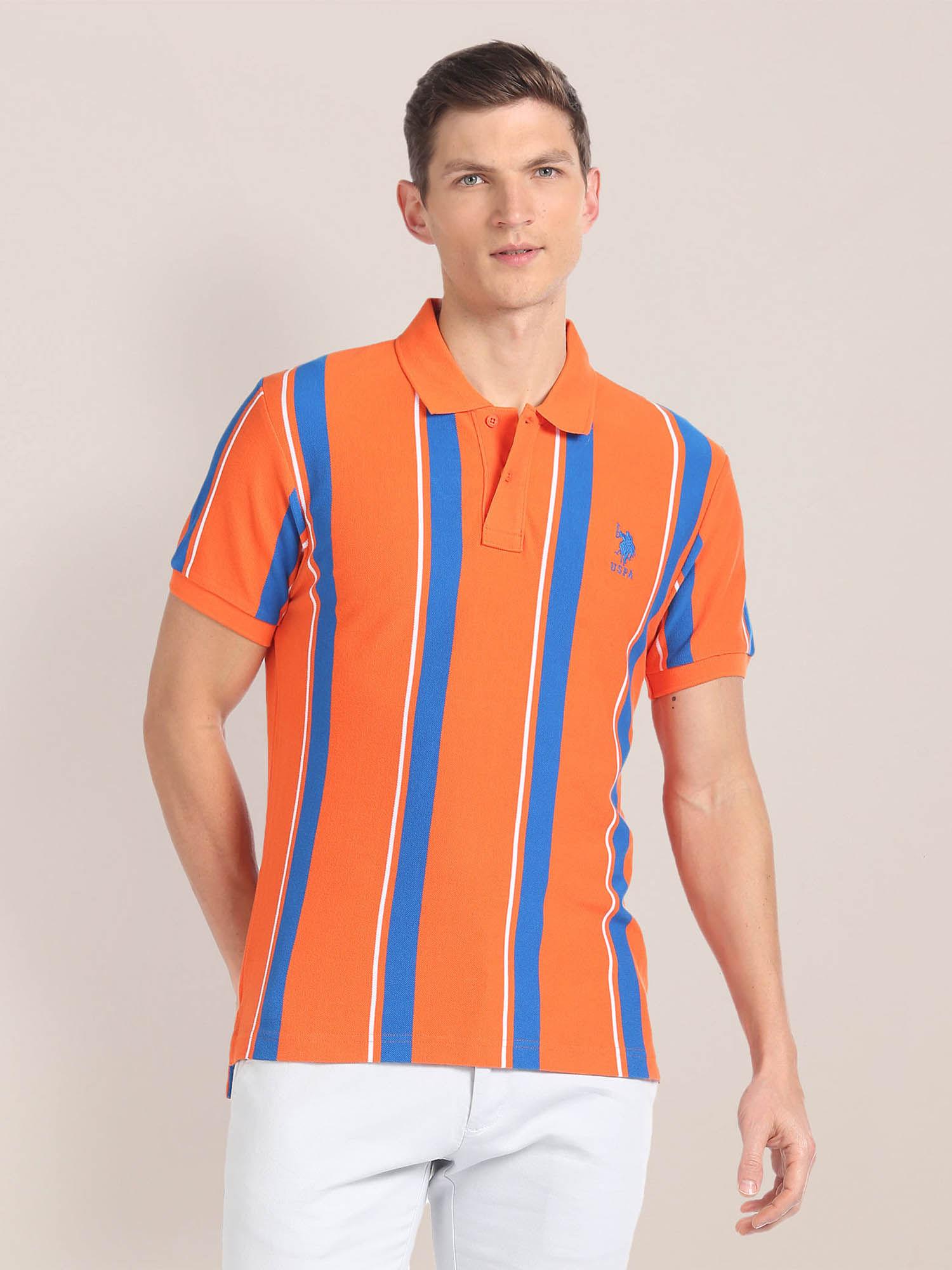 vertical stripe cotton polo t-shirt