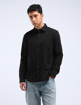 vertical stripe cotton slub shirt