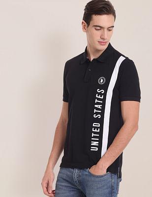 vertical stripe embroidered logo polo shirt