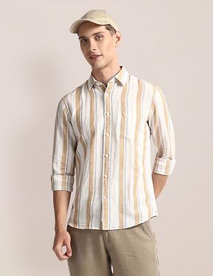 vertical stripe linen blend shirt