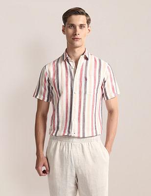 vertical stripe linen blend shirt