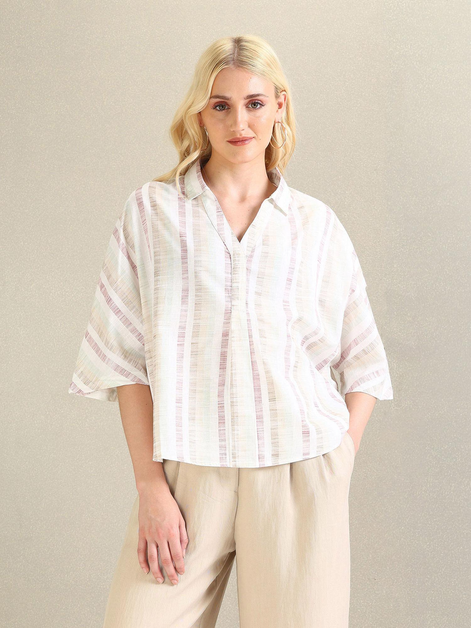 vertical stripe linen boxy top