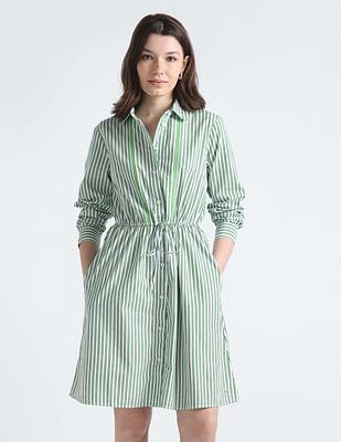 vertical stripe midi shirt dress