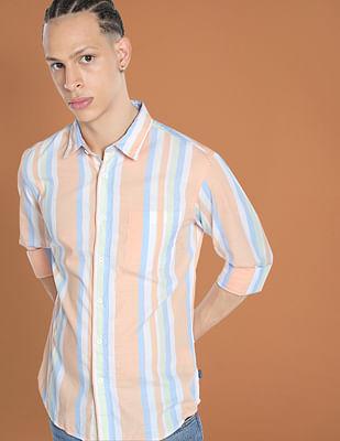 vertical stripe patch pocket shirt