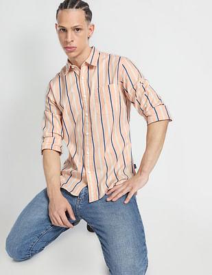 vertical stripe patch pocket shirt