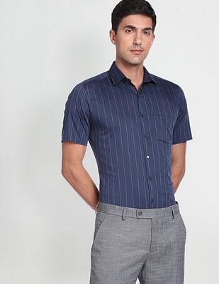 vertical stripe short sleeve formal shirt