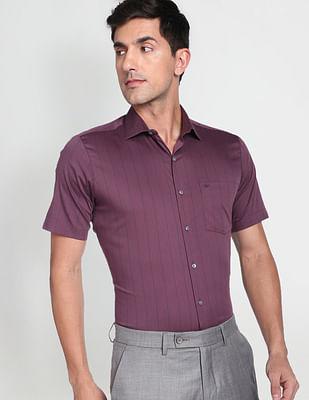 vertical stripe short sleeve formal shirt