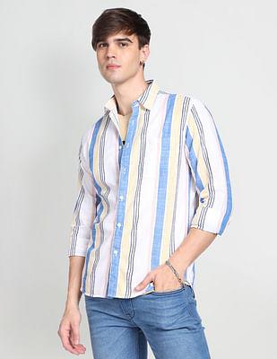 vertical stripe slim fit casual shirt