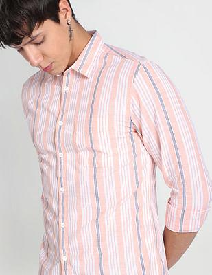 vertical stripe slim fit casual shirt