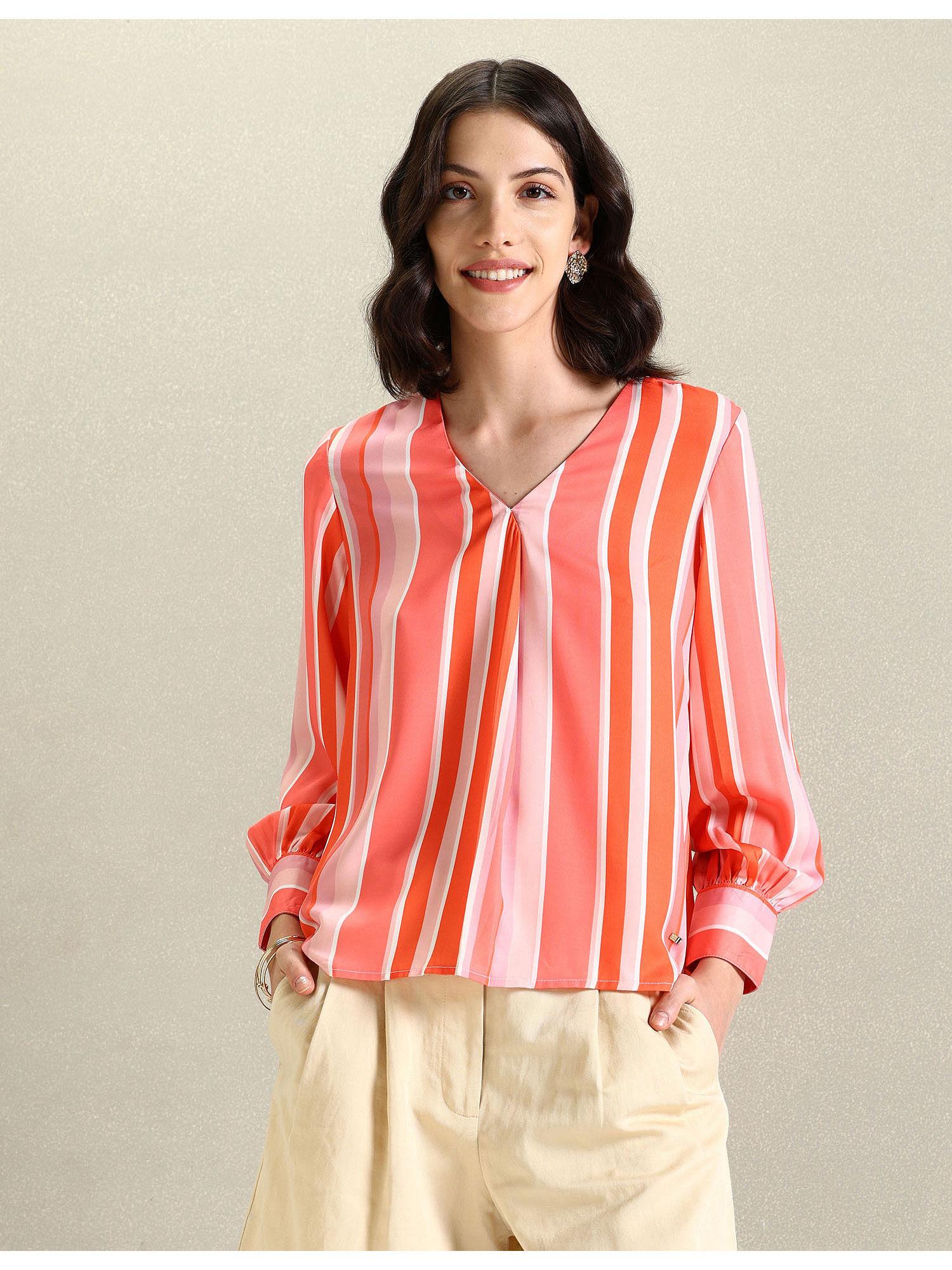 vertical stripe v-neck top