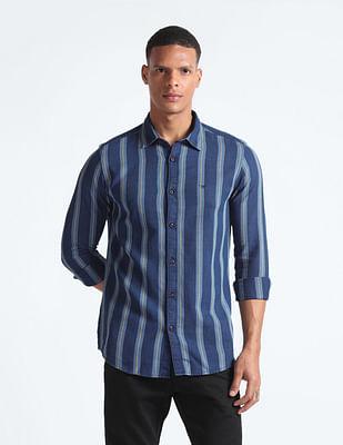 vertical stripe waffle shirt