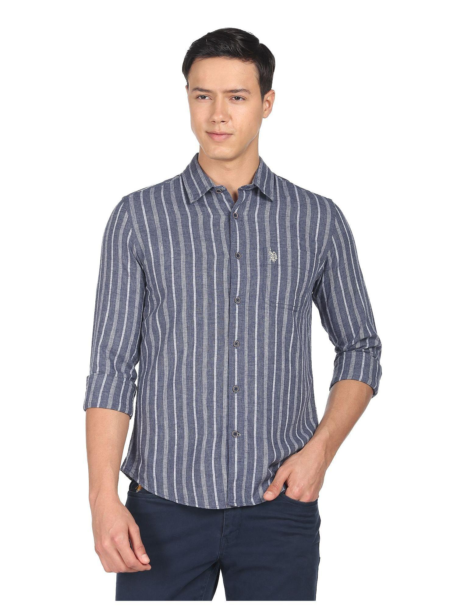 vertical striped heathered casual shirt