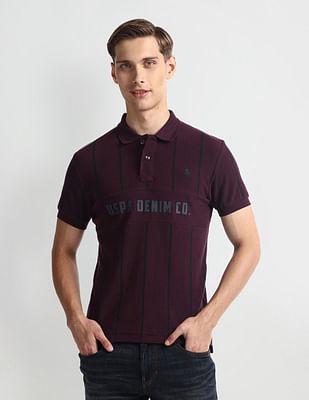 vertical striped yarn dyed polo shirt