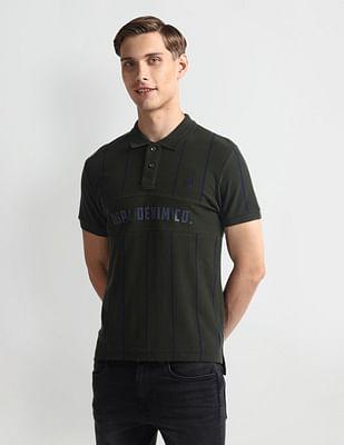 vertical striped yarn dyed polo shirt