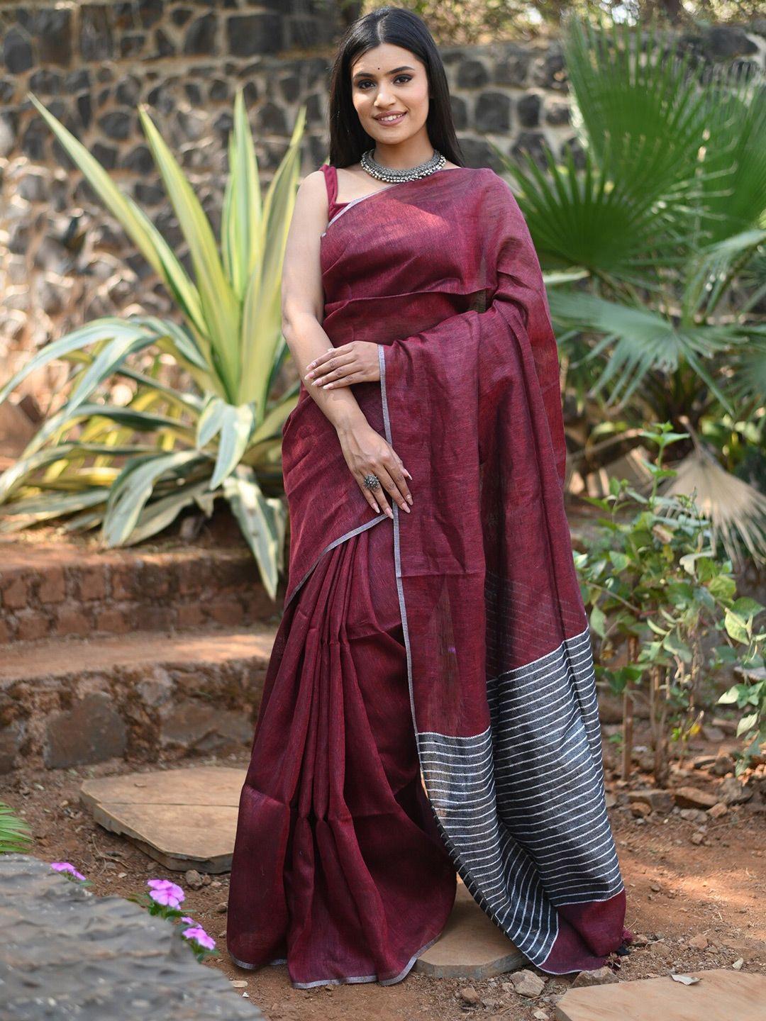 very much indian pure linen paithani saree