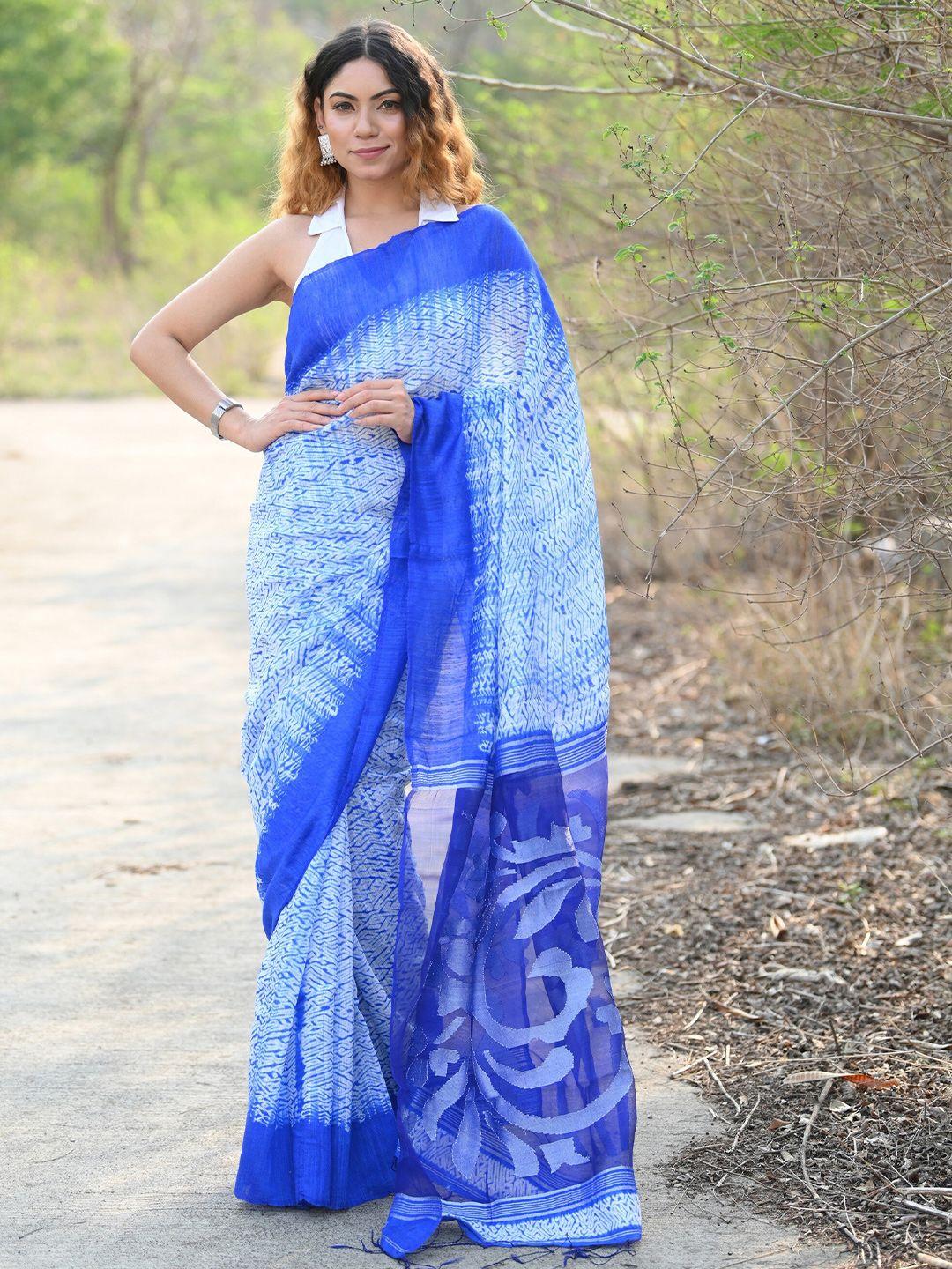 very much indian abstract art silk saree with blouse piece