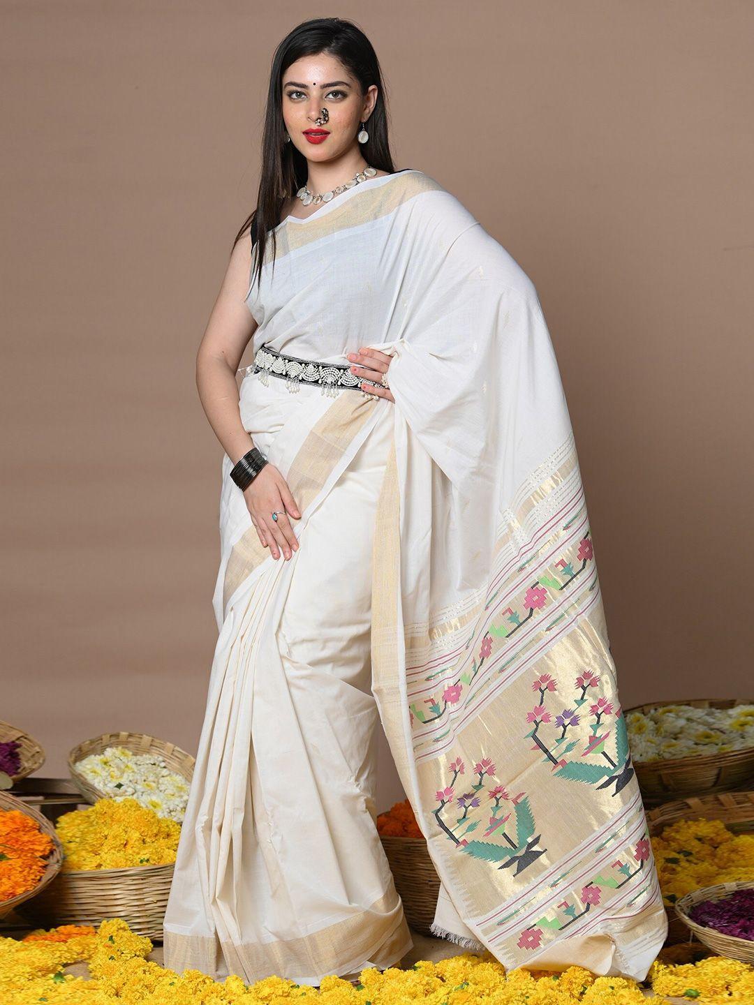 very much indian zari pure cotton paithani saree