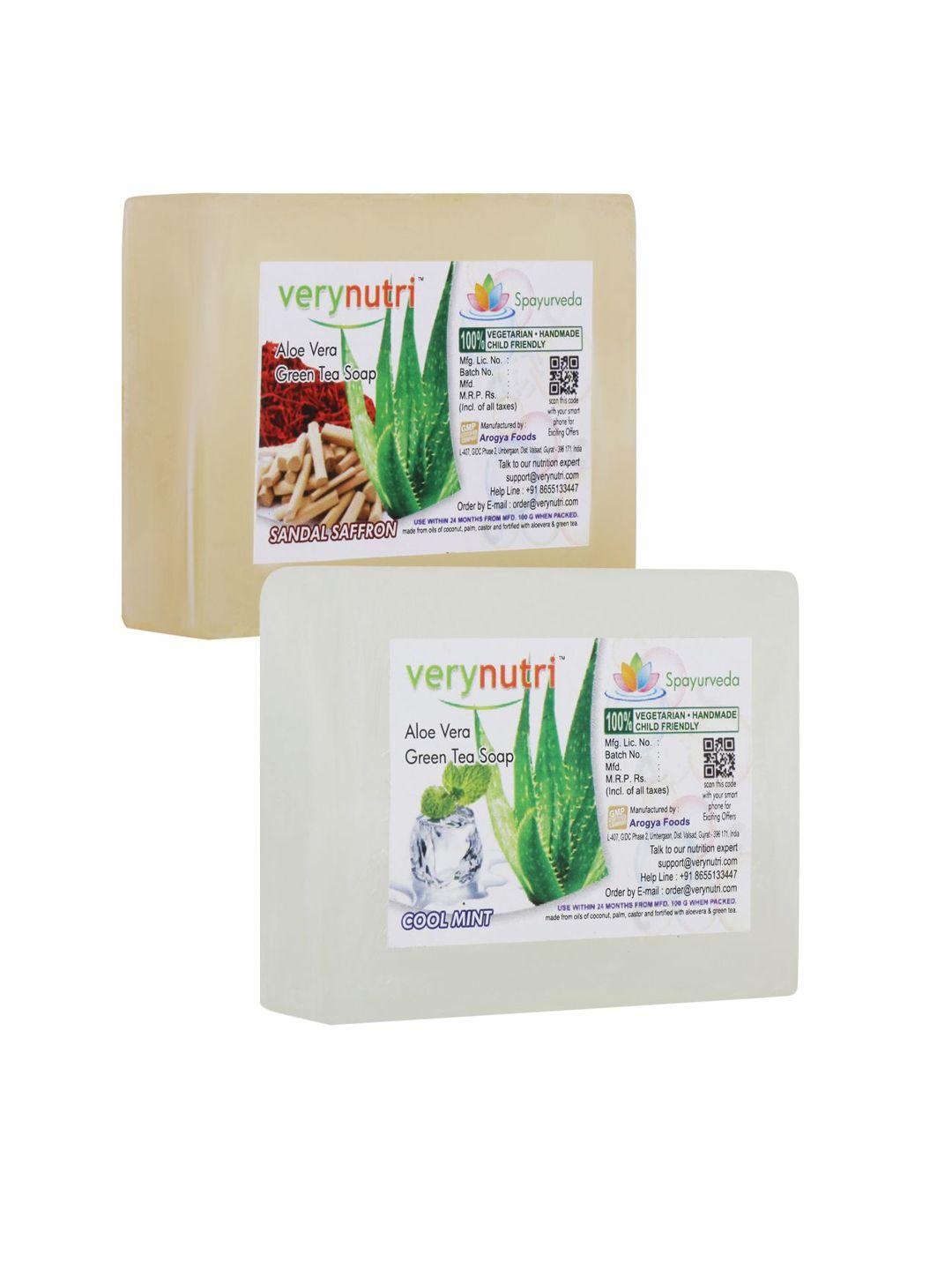 verynutri set of 2 aloevera & green tea handmade soaps - 100 g each