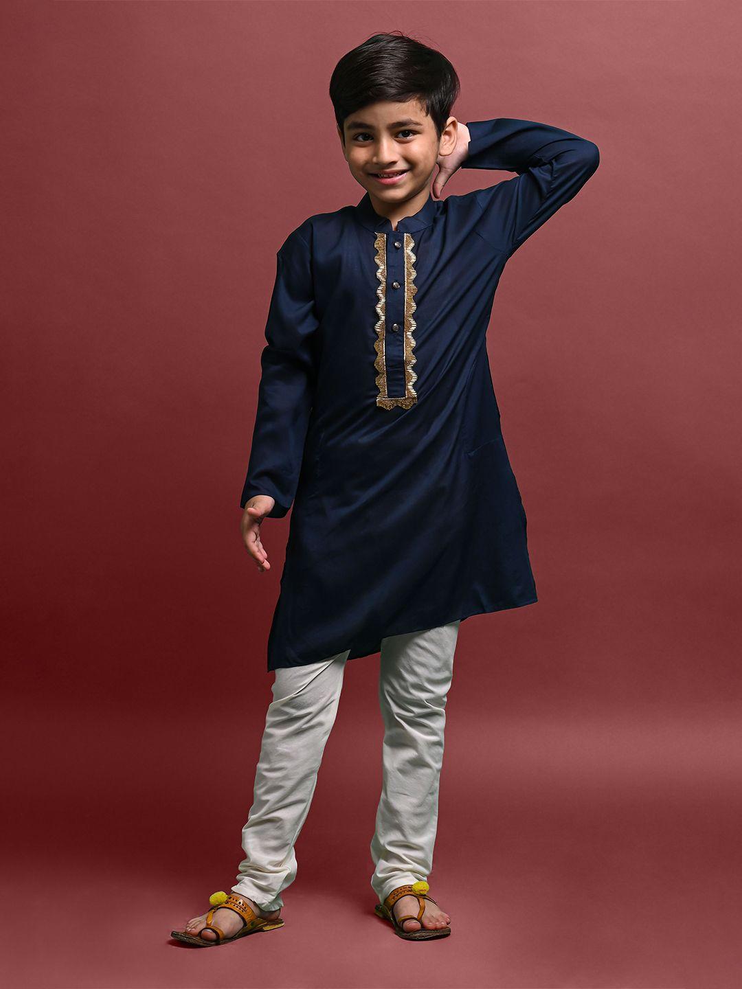 vesham boys embellished mandarin collar long sleeves straight kurta