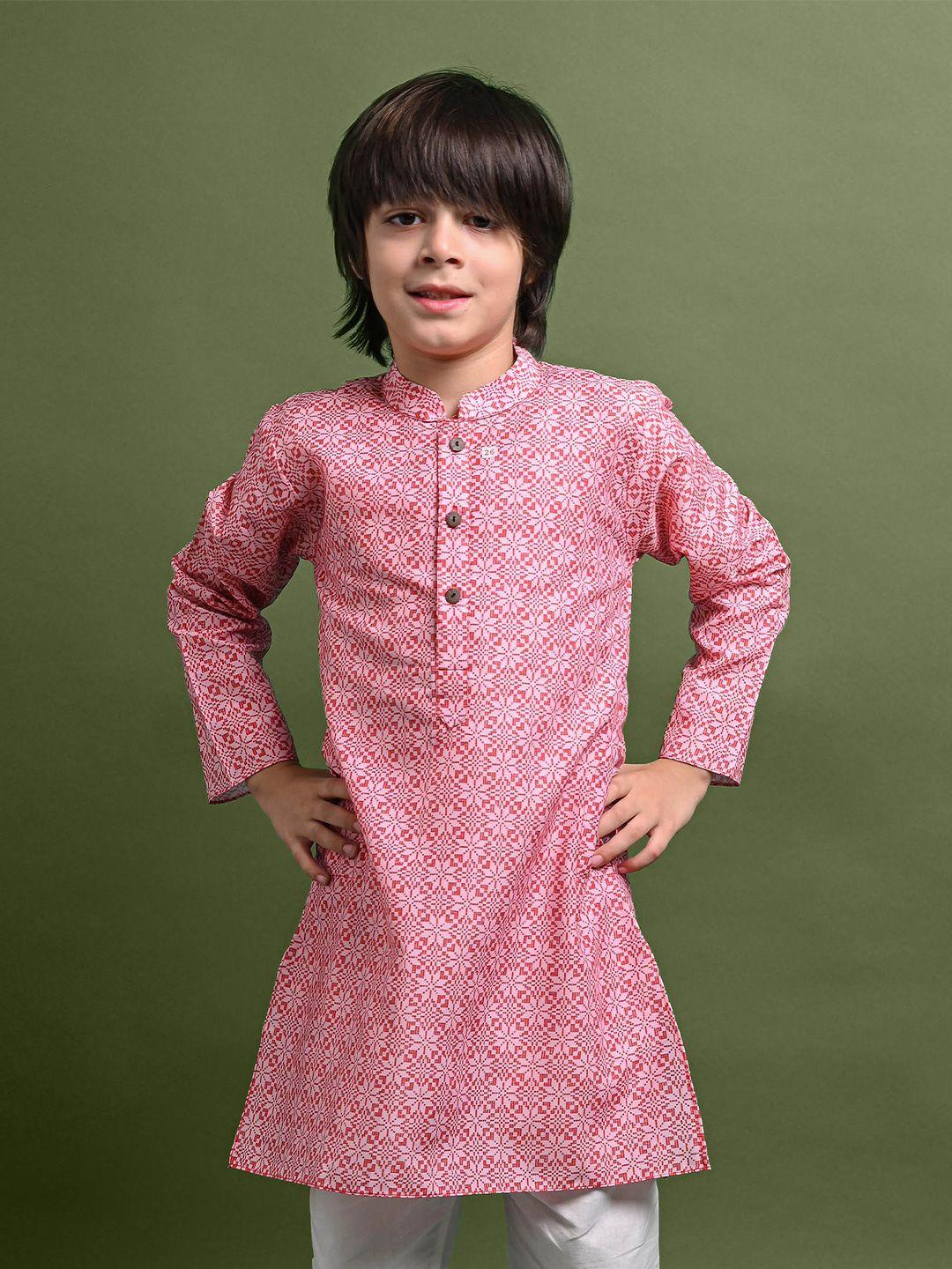 vesham boys pink geometric printed kurta