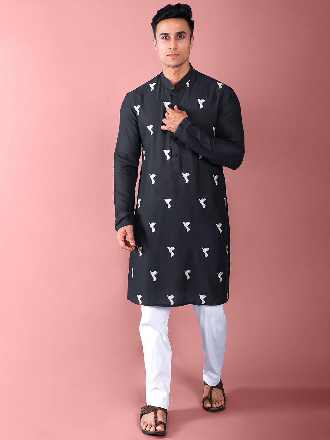 vesham animal embroidered thread work mandarin collar kurta with trousers