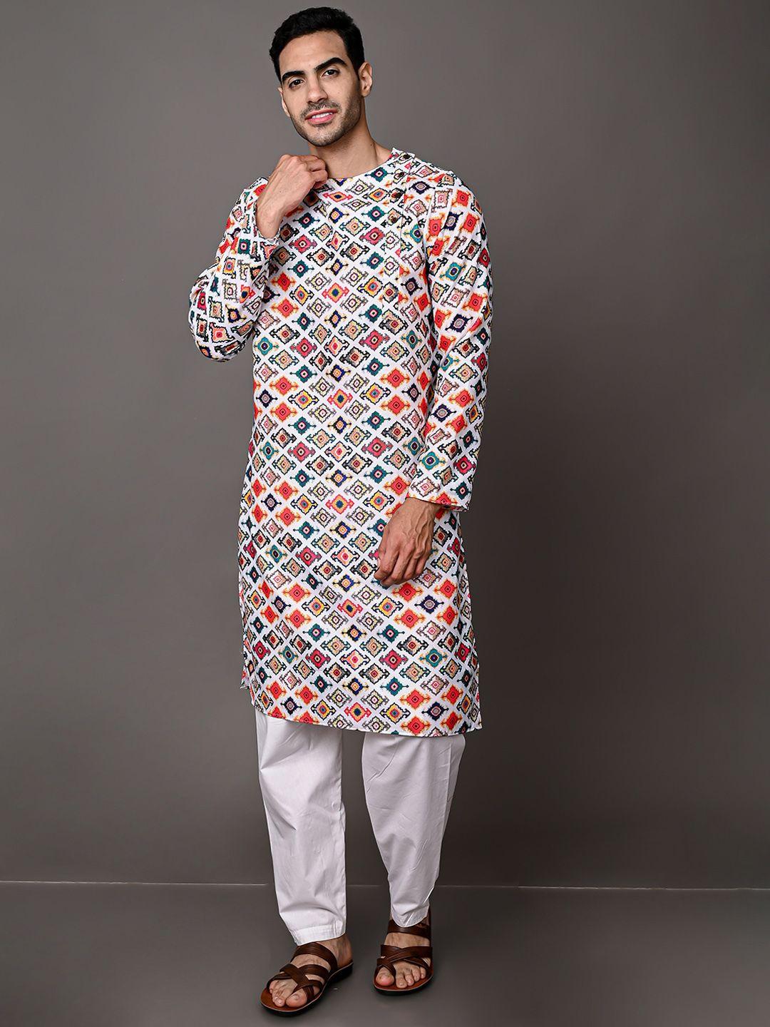 vesham band collar ethnic motifs printed kurta with pyjamas