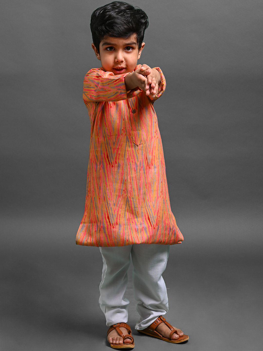 vesham boys abstract printed mandarin collar kurta with pyjamas