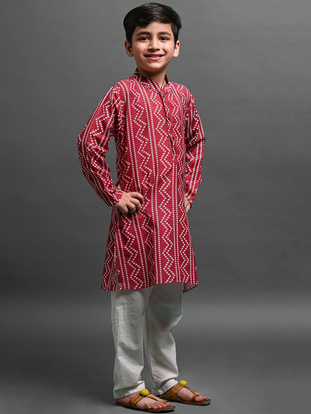vesham boys bandhani printed mandarin collar kurta with pyjamas