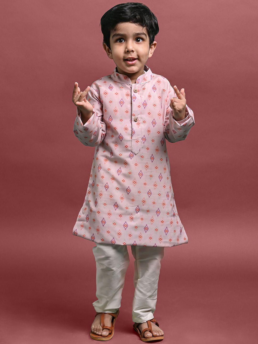 vesham boys beige printed regular kurta with pyjamas