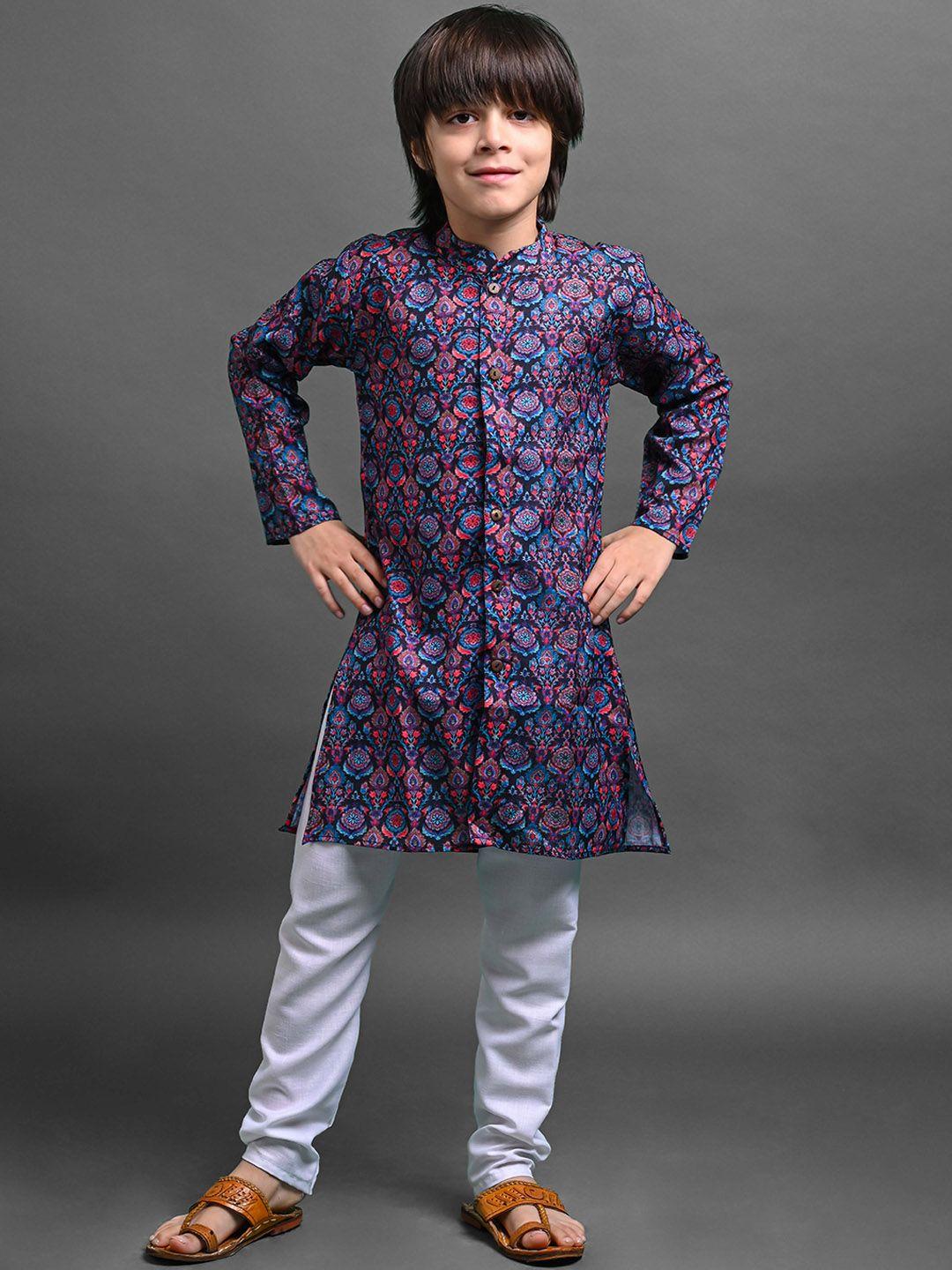 vesham boys black ethnic motifs printed regular kurta with pyjamas