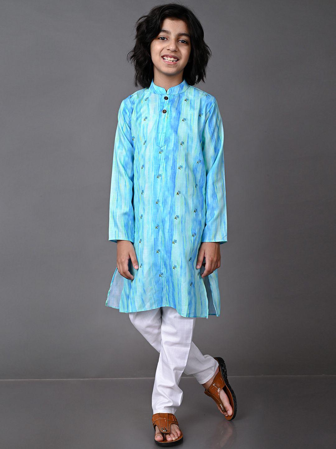vesham boys blue printed kurta set with pyjamas