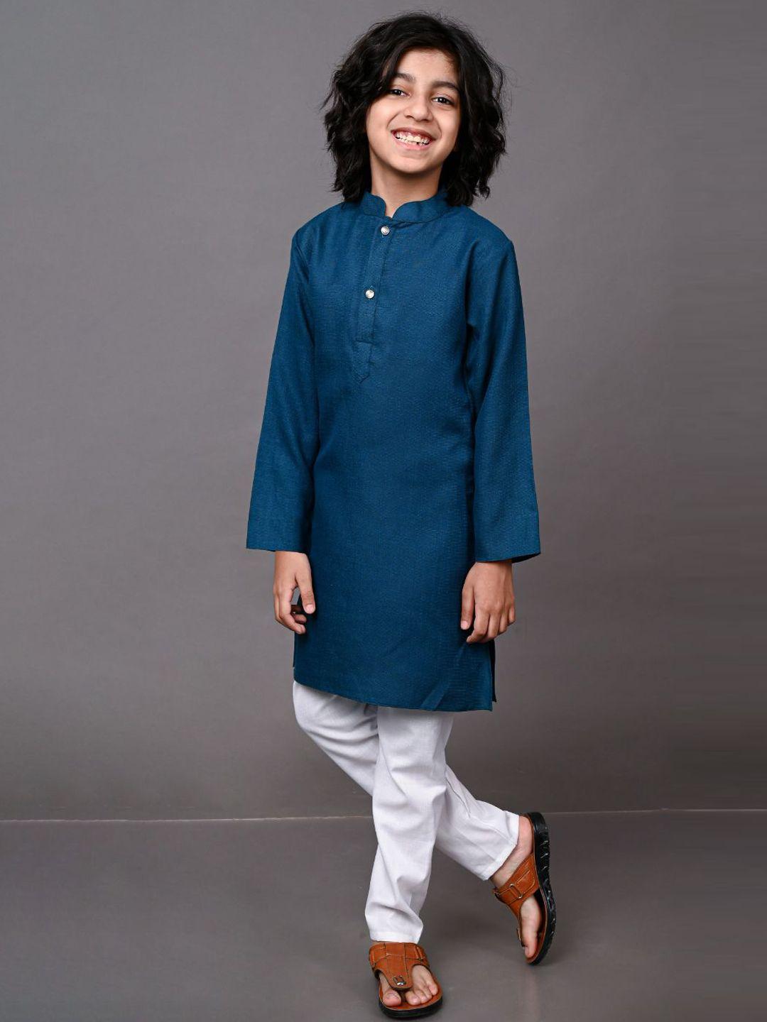 vesham boys blue solid kurti with pyjamas