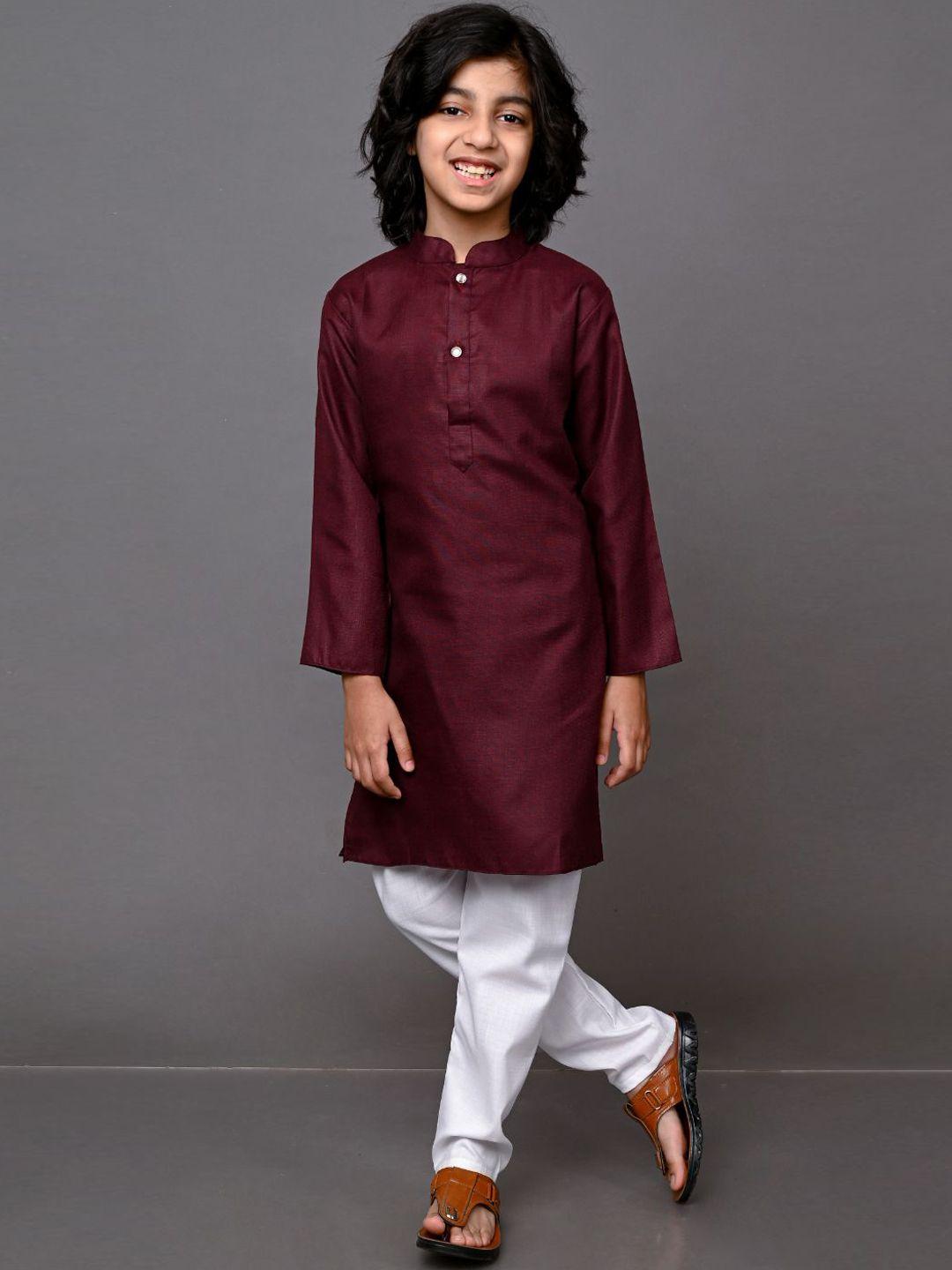 vesham boys brown and white solid kurta with pyjama