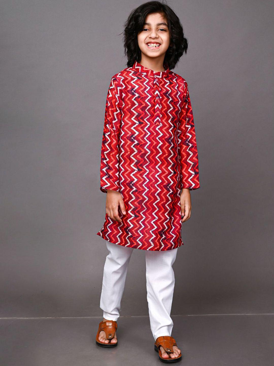 vesham boys brown striped layered kurti with trousers