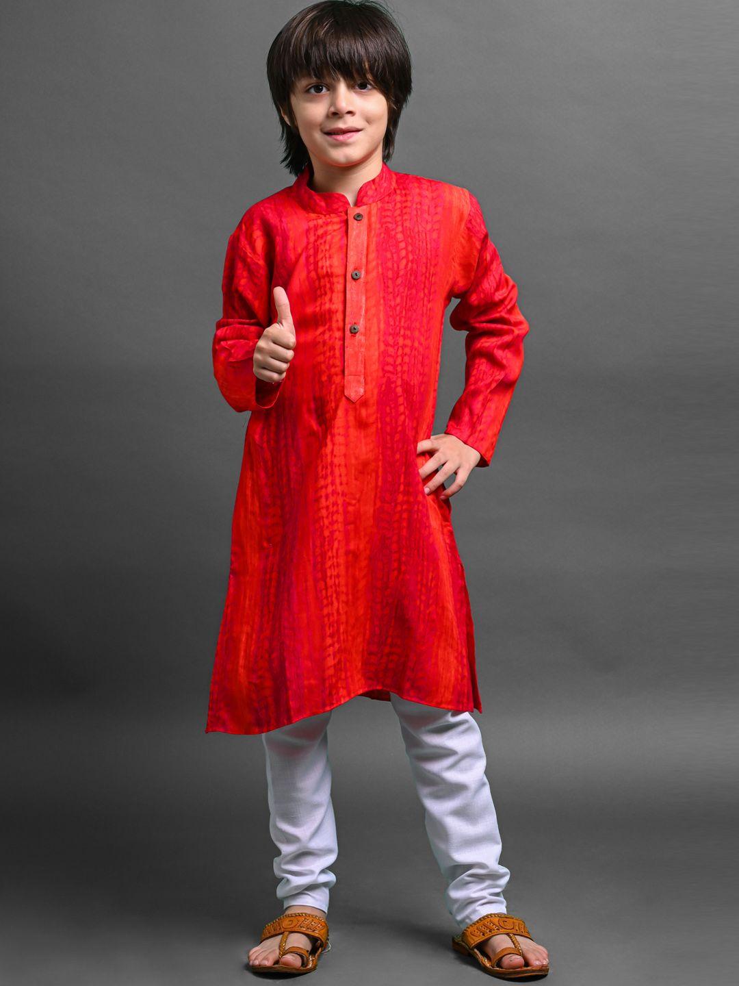 vesham boys dyed mandarin collar straight silk blend kurta set