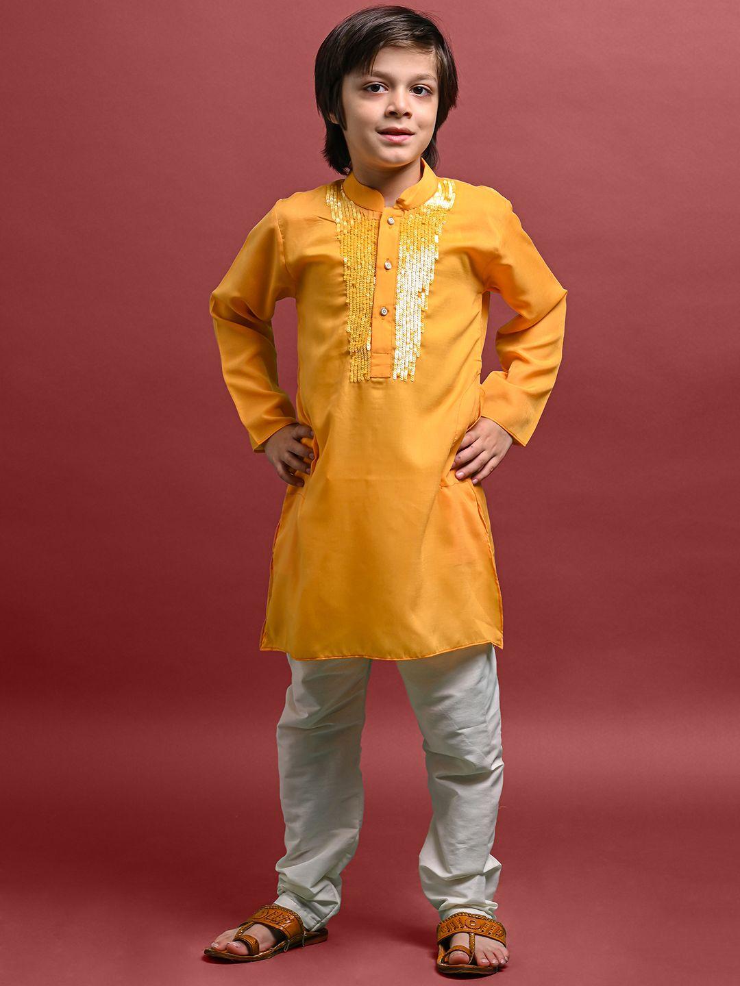 vesham boys embroidered mandarin collar sequinned kurta with pyjamas