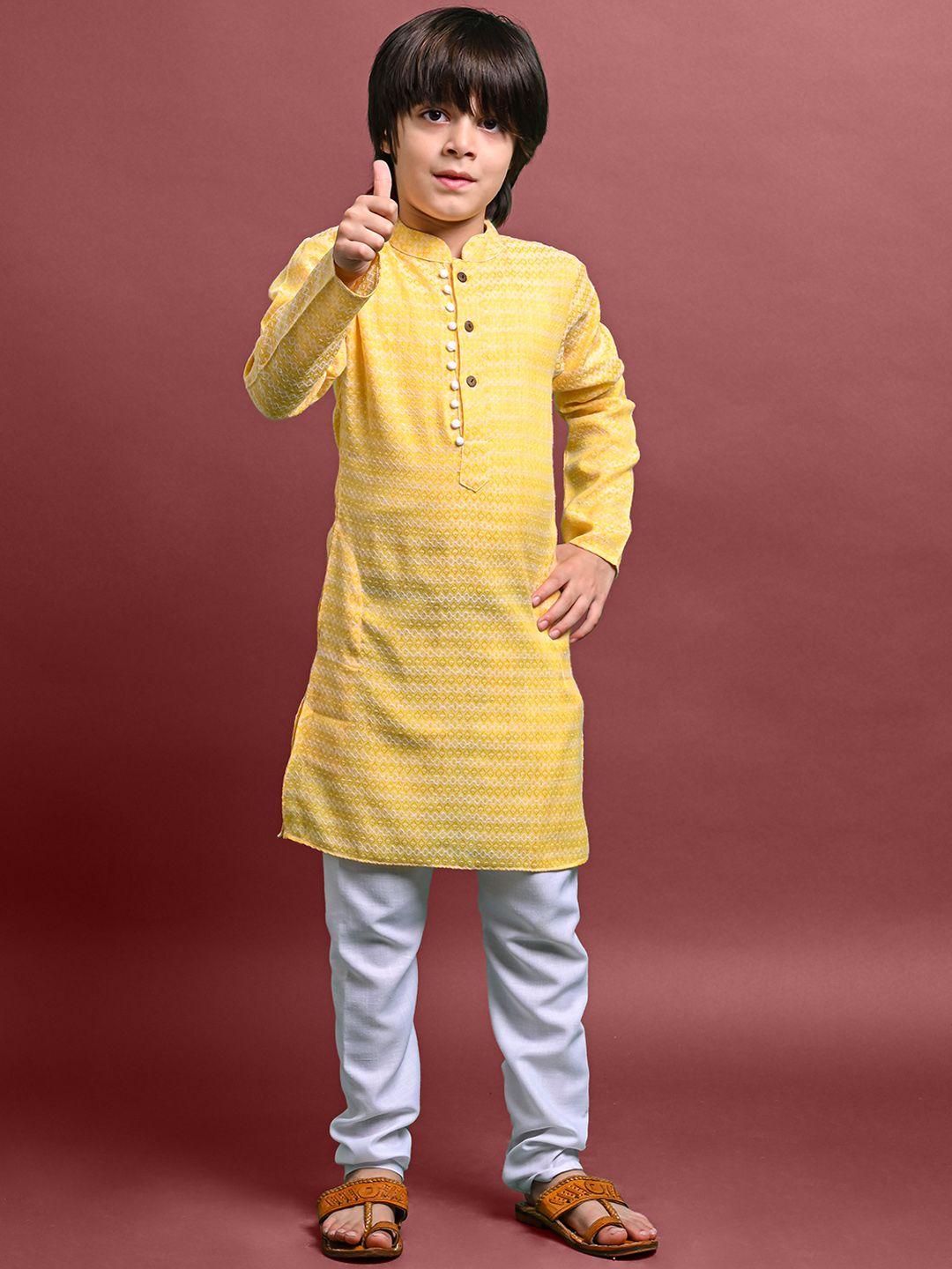 vesham boys ethnic motifs embroidered mandarin collar straight kurta with pyjamas