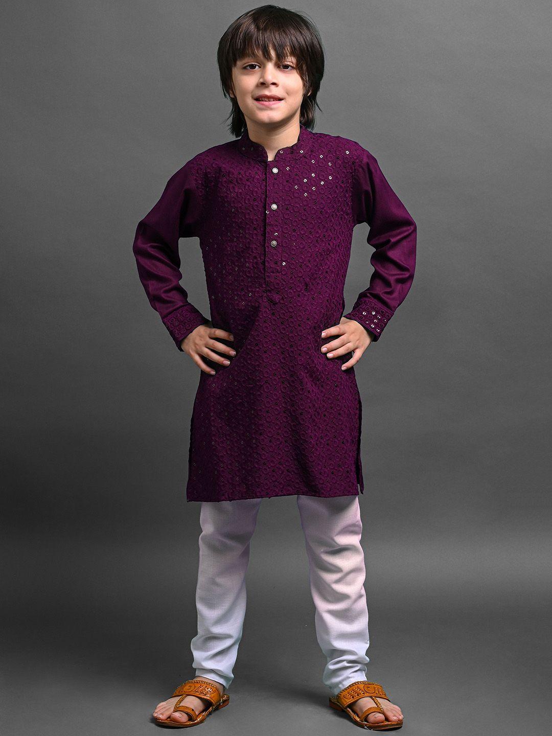 vesham boys ethnic motifs embroidered sequinned kurta with pyjamas