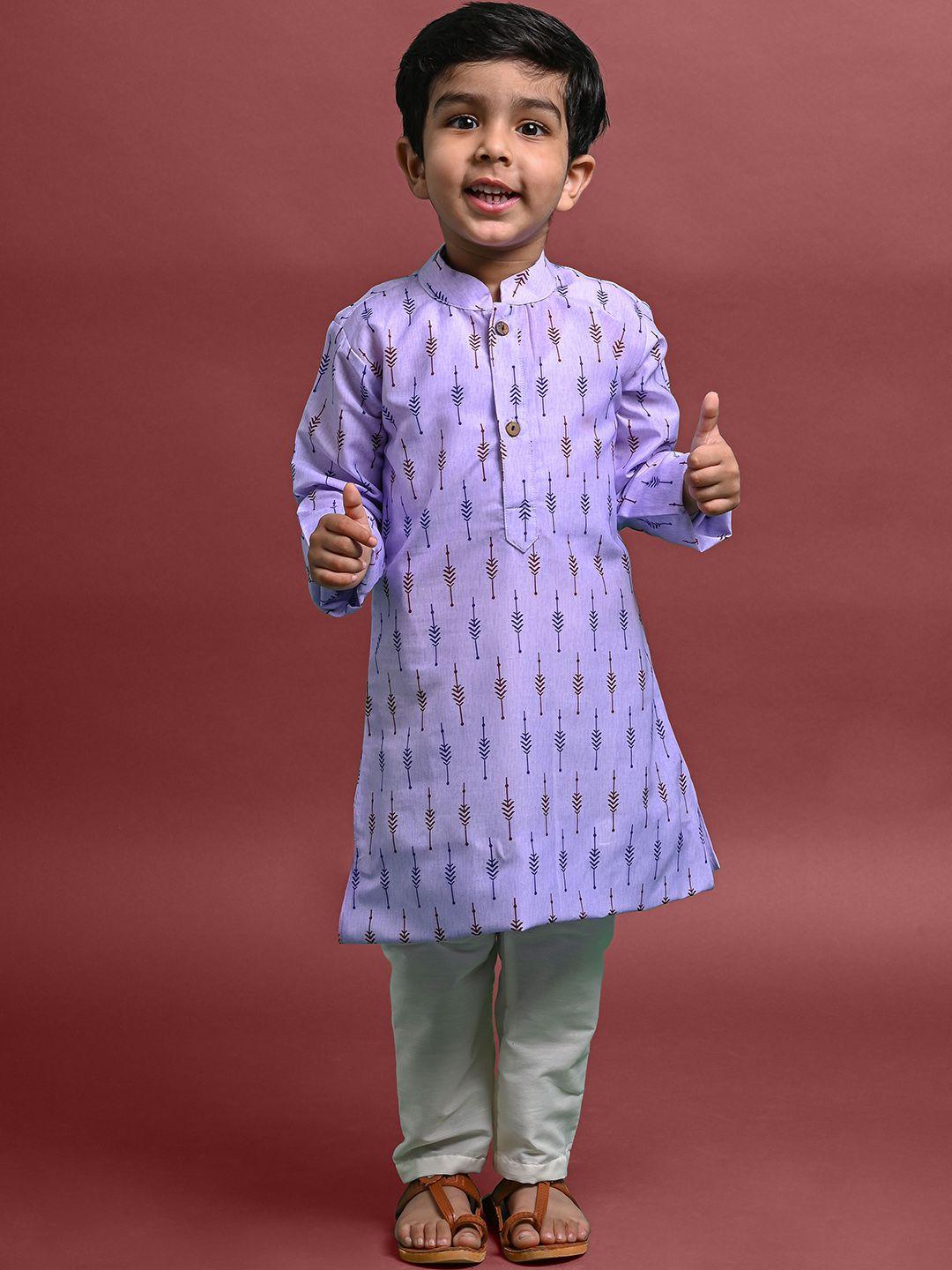vesham boys ethnic motifs printed mandarin collar kurta with pyjamas