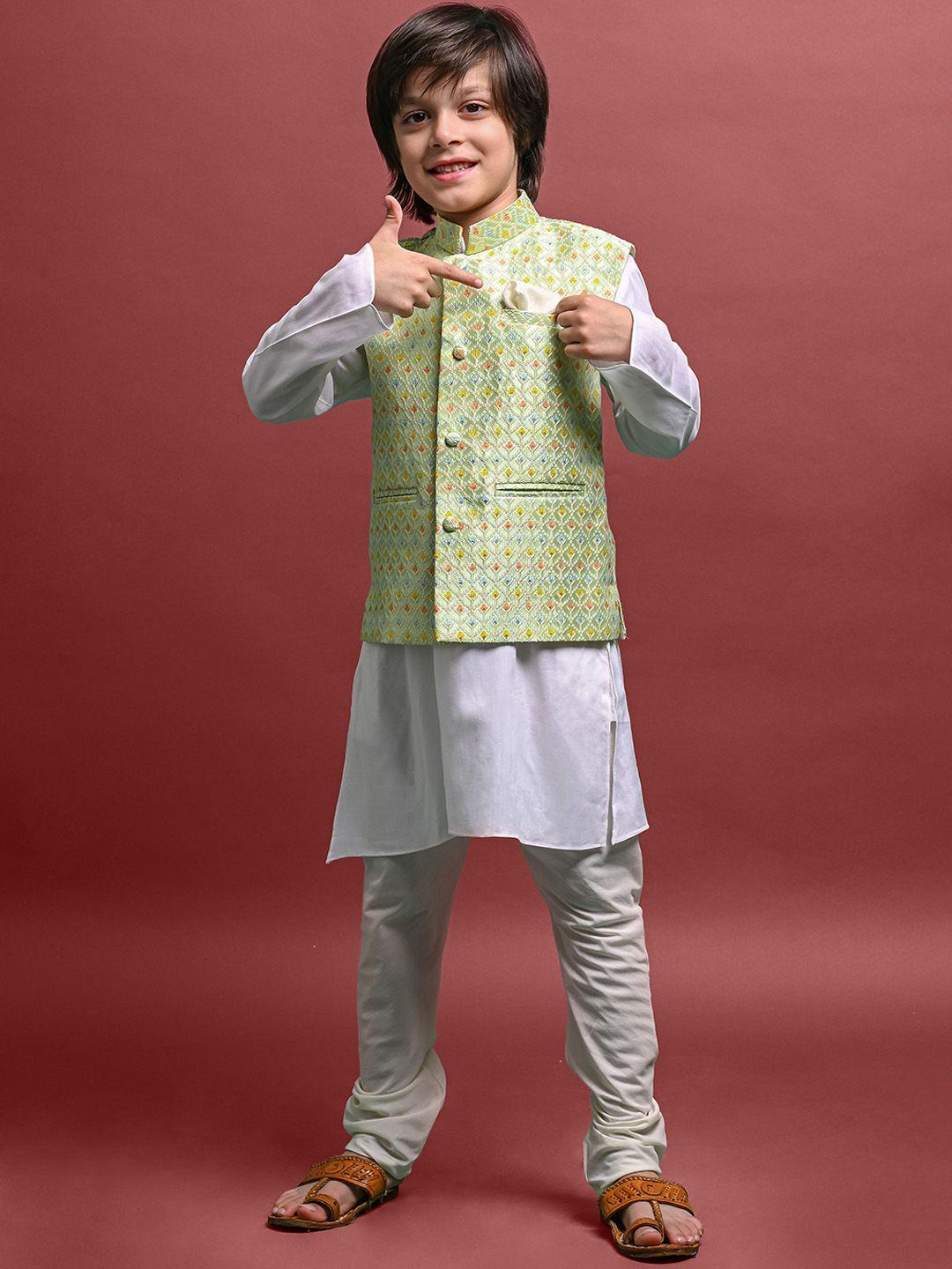 vesham boys floral embroidered kurta with churidar & nehru jacket