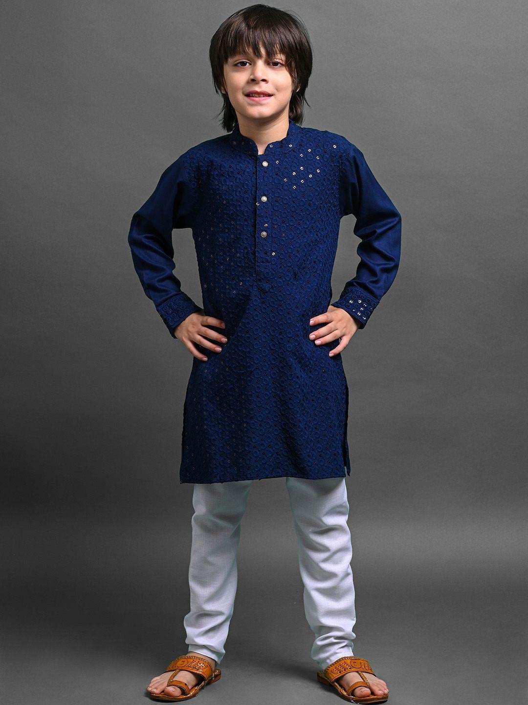 vesham boys floral embroidered regular sequinned kurta with pyjamas