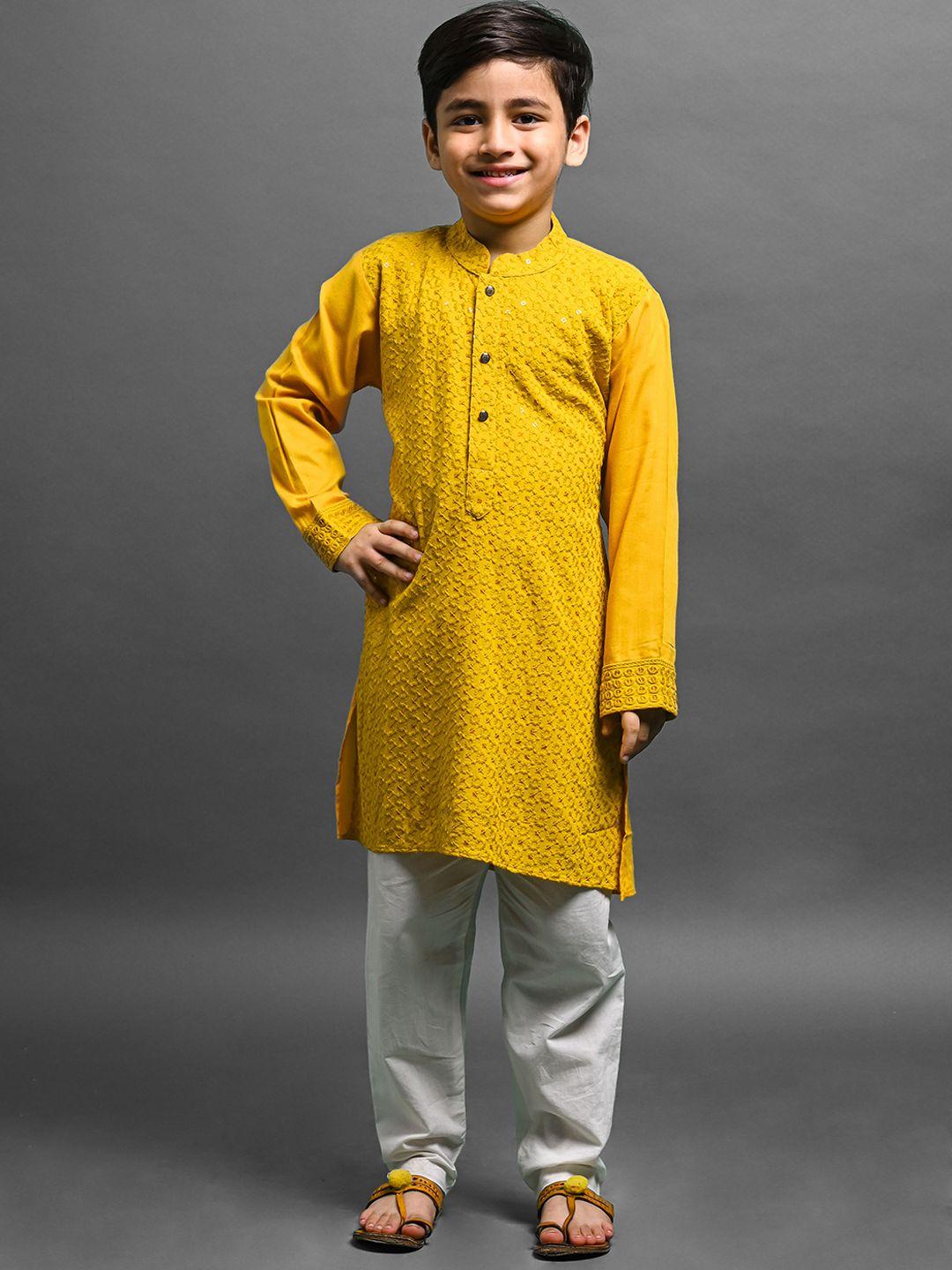 vesham boys floral embroidered sequinned kurta with pyjamas